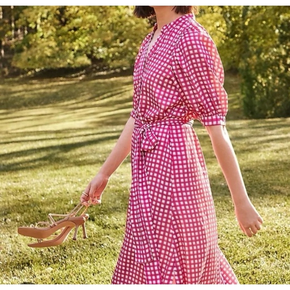 Ann Taylor Red Checkered Midi Dress